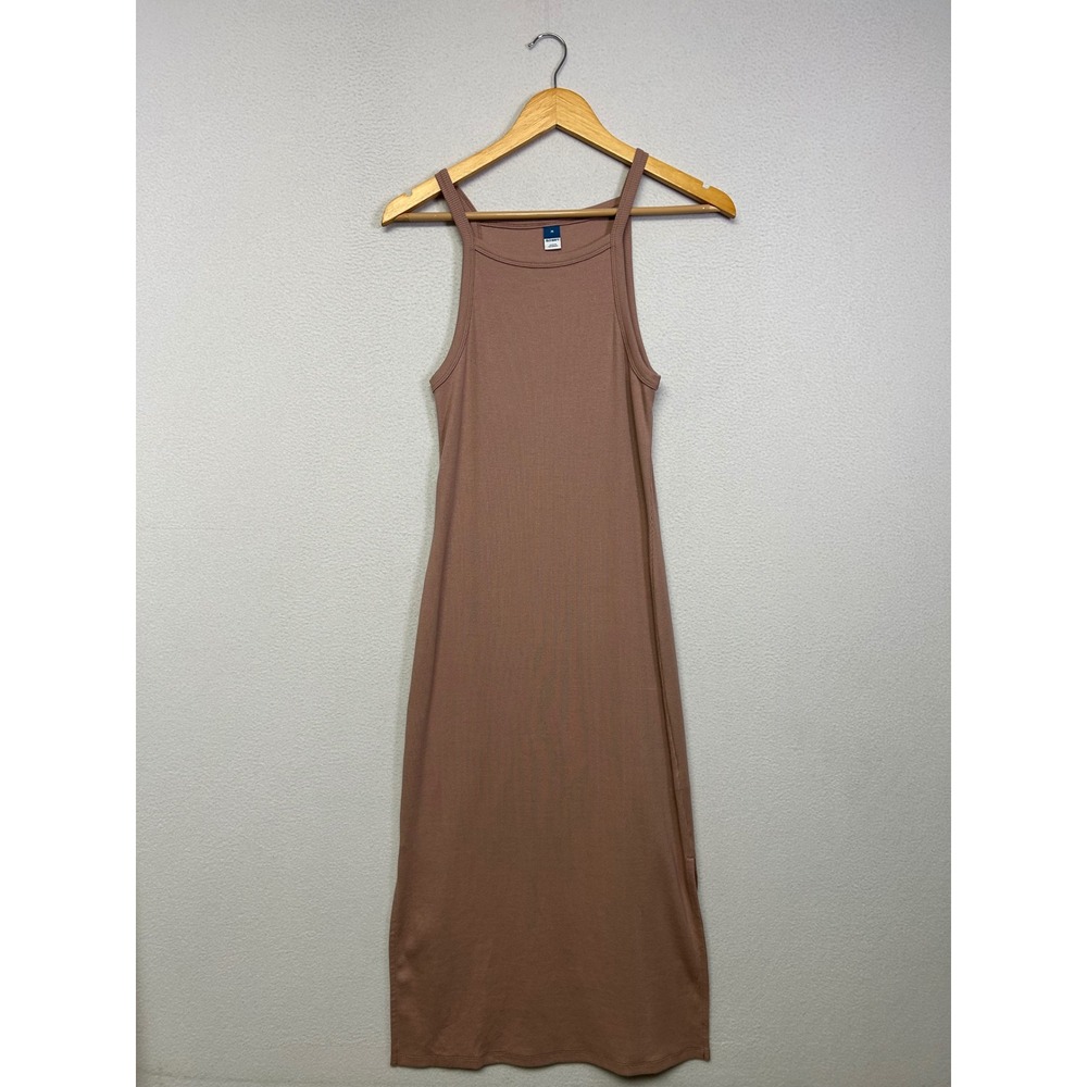 Minimalist Old Navy Women M Mauve Brown Ribbed High Neck Side Slit Midi Dress